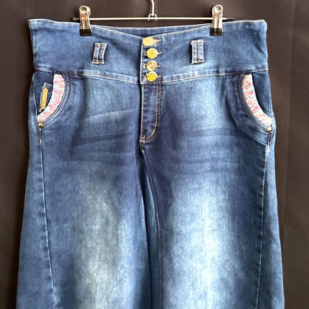Mara Divine Blue Denim Embellished Midi Skirt Womens Plus Size 16 High Waist Y2K - Picture 3 of 11